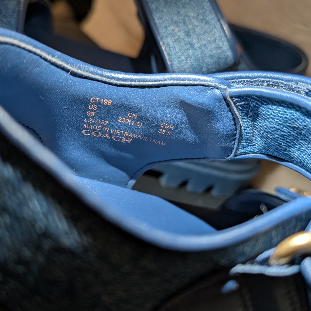 Coach Denim Blue Sandals with Gold Buckle - Picture 5 of 6